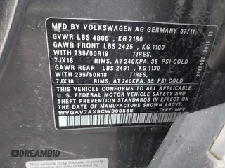 2012 Volkswagen Tiguan SE z VIN WVGAV7AX9CW000568, wystawiony jako IAAI lot #42322456 z przebiegiem 175 453 mil mil oraz . Historia ofert i sprzedaży dostępna na DreamBid. Obrazek 9.
