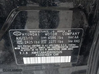 2013 Hyundai Sonata Hybrid Limited w/Panoramic Sunroof Pkg with VIN KMHEC4A42DA092326, listed as a IAAI auction lot 41955007 with 100,531 mi miles. Bid and sale history available at carsss.com. Image 9.