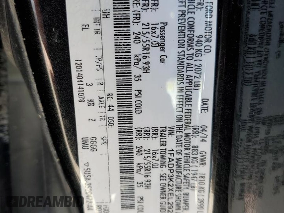 2014 Ford Focus SE with VIN 1FADP3K2XEL292846, listed as a Copart auction lot 45005175 with 114,194 mi miles and Salvage Title. Bid and sale history available at carsss.com. Image 12.