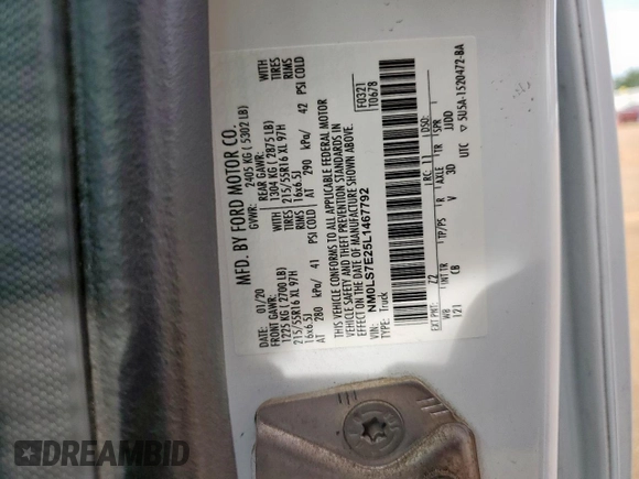 2020 Ford Transit Connect XL with VIN NM0LS7E25L1467792, listed as a Copart auction lot 64148735 with 77,154 mi miles and Salvage title. Bid and sale history available at DreamBid. Image 14.