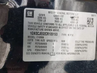 2012 Chevrolet Suburban LT with VIN 1GNSCJE02CR109193, listed as a IAAI auction lot 41541994 with 175,287 mi miles. Bid and sale history available at carsss.com. Image 9.