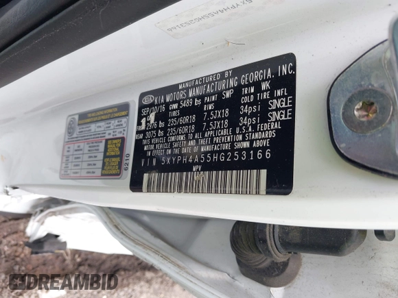 2017 Kia Sorento EX with VIN 5XYPH4A55HG253166, listed as a IAAI auction lot 42220030 with 129,524 mi miles and . Bid and sale history available at DreamBid. Image 9.