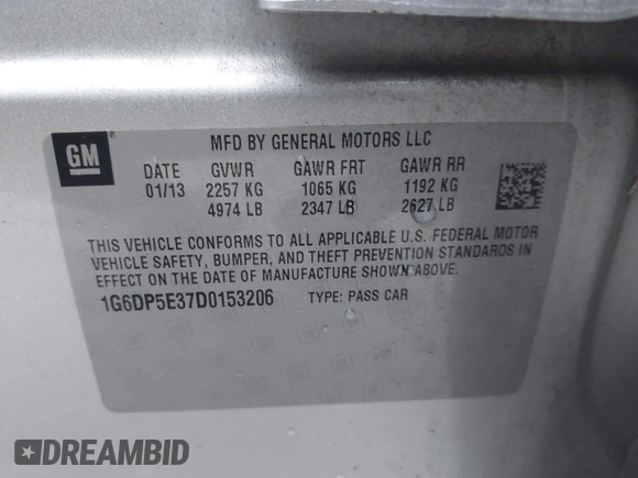 2013 Cadillac CTS Premium with VIN 1G6DP5E37D0153206, listed as a IAAI auction lot 41150664 with 130,194 mi miles and . Bid and sale history available at DreamBid. Image 9.