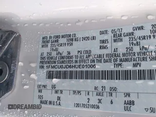 2017 Ford Escape Titanium with VIN 1FMCU0JD6HUE01006, listed as a IAAI auction lot 41632918 with 70,927 mi miles. Bid and sale history available at carsss.com. Image 9.