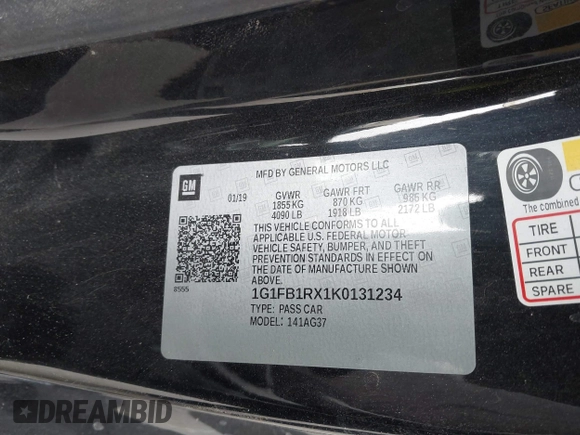 2019 Chevrolet Camaro 1LS with VIN 1G1FB1RX1K0131234, listed as a IAAI auction lot 41159214 with 70,057 mi miles and . Bid and sale history available at carsss.com. Image 9.