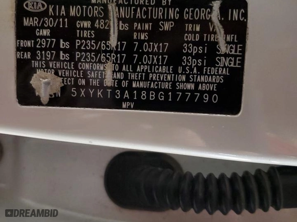 2011 Kia Sorento LX with VIN 5XYKT3A18BG177790, listed as a Copart auction lot 52215625 with 103,185 mi miles and Clean Title. Bid and sale history available at carsss.com. Image 13.