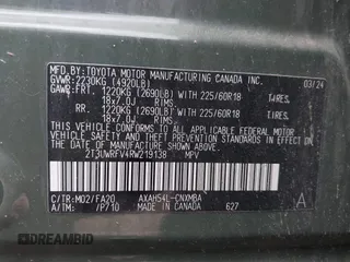 2024 Toyota RAV4 Hybrid LE with VIN 2T3UWRFV4RW219138, listed as a IAAI auction lot 42268211 with 12,423 mi miles and . Bid and sale history available at DreamBid. Image 9.