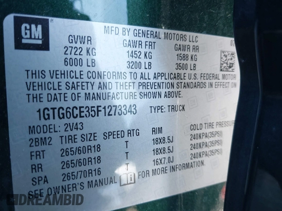 2015 GMC Canyon 4WD SLT with VIN 1GTG6CE35F1273343, listed as a IAAI auction lot 41683758 with 77,911 mi miles. Bid and sale history available at carsss.com. Image 9.