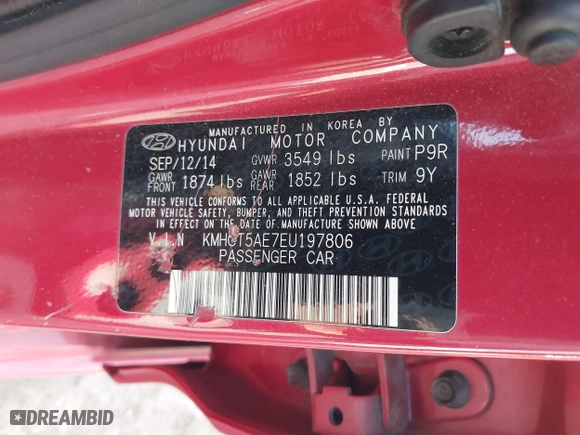 2014 Hyundai Accent GS with VIN KMHCT5AE7EU197806, listed as a IAAI auction lot 41458645 with 117,881 mi miles. Bid and sale history available at carsss.com. Image 9.