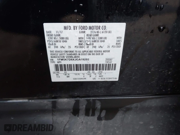 2018 Ford Explorer XLT z VIN 1FM5K7D8XJGA19202, wystawiony jako IAAI lot #41211513 z przebiegiem 120 407 mil mil oraz . Historia ofert i sprzedaży dostępna na DreamBid. Obrazek 9.