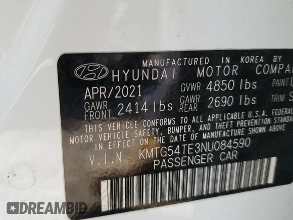 2022 Genesis G70 3.3T with VIN KMTG54TE3NU084590, listed as a Copart auction lot 46709275 with 21,664 mi miles and Salvage title. Bid and sale history available at DreamBid. Image 14.