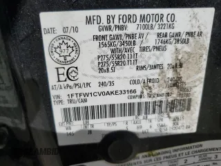 2010 Ford F-150 XL with VIN 1FTFW1CV0AKE33166, listed as a Copart auction lot 50137315 with 234,532 mi miles and Salvage Title. Bid and sale history available at carsss.com. Image 13.