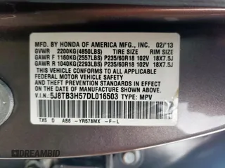 2013 Acura RDX Technology with VIN 5J8TB3H57DL016503, listed as a Copart auction lot 53882675 with 198,949 mi miles and Salvage title. Bid and sale history available at DreamBid. Image 12.