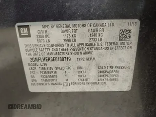 2014 Chevrolet Equinox LTZ with VIN 2GNFLHEK3E6180719, listed as a IAAI auction lot 42210649 with 181,836 mi miles and . Bid and sale history available at carsss.com. Image 9.