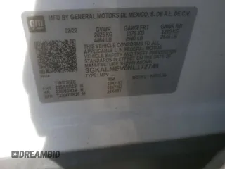 2022 GMC Terrain SLE z VIN 3GKALMEV8NL172749, wystawiony jako Copart lot #55876415 z przebiegiem Nie podano mil oraz Szkoda całkowita • Salvage title. Historia ofert i sprzedaży dostępna na DreamBid. Obrazek 13.