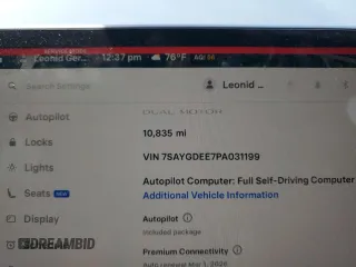 2023 Tesla Model Y Long Range with VIN 7SAYGDEE7PA031199, listed as a Copart auction lot 53876105 with 10,835 mi miles and Salvage Title. Bid and sale history available at DreamBid. Image 9.
