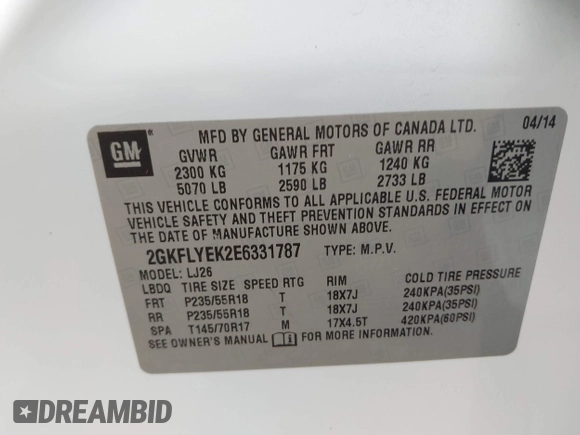 2014 GMC Terrain SLT with VIN 2GKFLYEK2E6331787, listed as a IAAI auction lot 42074834 with 113,227 mi miles. Bid and sale history available at carsss.com. Image 9.