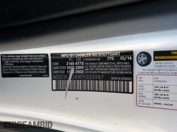 2015 Mercedes-Benz SL 550 with VIN WDDJK7DA9FF033987, listed as a Copart auction lot 76760644 with 61,036 mi miles and Salvage title. Bid and sale history available at DreamBid. Image 12.