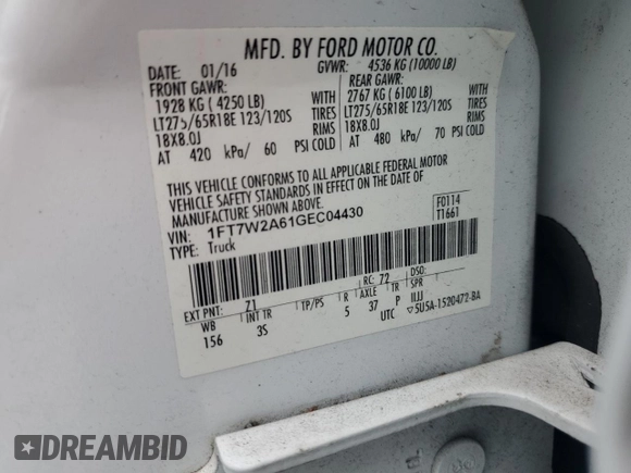 2016 Ford F-250 XL z VIN 1FT7W2A61GEC04430, wystawiony jako Copart lot #52383415 z przebiegiem 136 451 mil mil oraz Szkoda całkowita • Salvage title. Historia ofert i sprzedaży dostępna na DreamBid. Obrazek 13.