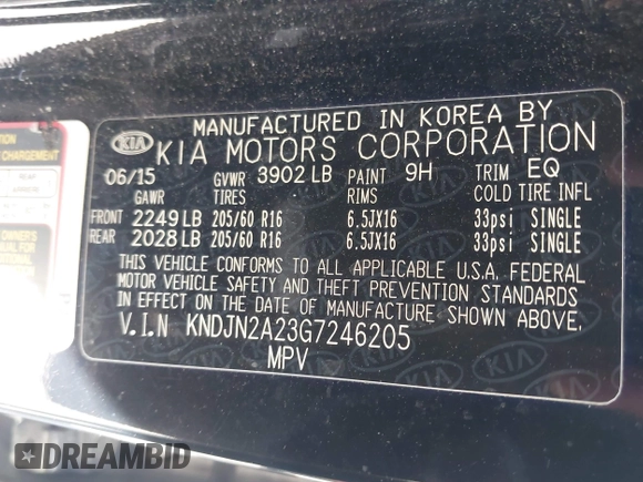 2016 Kia Soul with VIN KNDJN2A23G7246205, listed as a IAAI auction lot 42028645 with 142,240 mi miles. Bid and sale history available at carsss.com. Image 9.