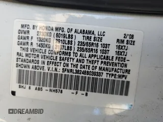 2008 Honda Odyssey LX with VIN 5FNRL38248B039337, listed as a Copart auction lot 46828745 with 321,269 mi miles and Clean Title. Bid and sale history available at carsss.com. Image 13.