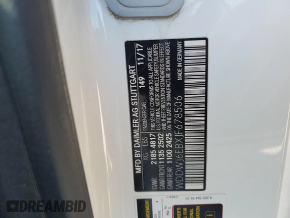 2018 Mercedes-Benz C 43 AMG with VIN WDDWJ6EBXJF678506, listed as a Copart auction lot 48525655 with 53,690 mi miles and Salvage Title. Bid and sale history available at DreamBid. Image 12.
