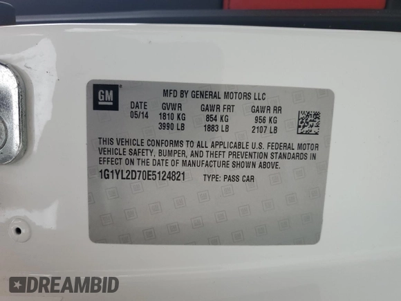 2014 Chevrolet Corvette Z51 3LT with VIN 1G1YL2D70E5124821, listed as a Copart auction lot 53803515 with 79,893 mi miles and Clean title. Bid and sale history available at DreamBid. Image 12.