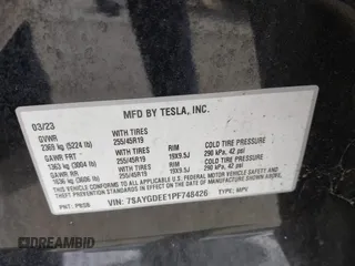 2023 Tesla Model Y Long Range with VIN 7SAYGDEE1PF748426, listed as a IAAI auction lot 41839308 with 26,633 mi miles and . Bid and sale history available at carsss.com. Image 9.