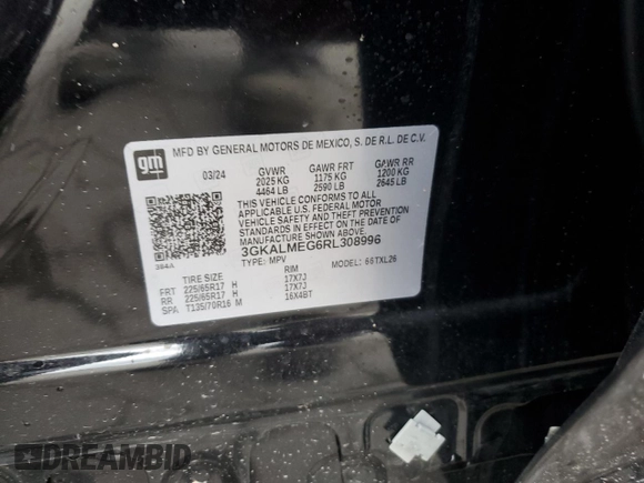 2024 GMC Terrain SLE with VIN 3GKALMEG6RL308996, listed as a Copart auction lot 64189255 with 26,555 mi miles and Non repairable. Bid and sale history available at DreamBid. Image 13.