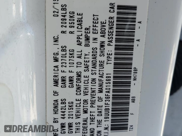 2015 Acura TLX with VIN 19UUB1F36FA015691, listed as a Copart auction lot 49980945 with 116,896 mi miles and Salvage Title. Bid and sale history available at carsss.com. Image 12.