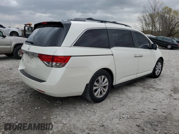 2017 Honda Odyssey EX-L with VIN 5FNRL5H61HB005497, listed as a Copart auction lot 50455795 with 102,046 mi miles and Salvage Title. Bid and sale history available at DreamBid. Image 3.
