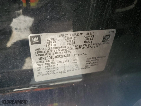 2016 Chevrolet Tahoe Commercial with VIN 1GNLCDEC1GR291328, listed as a Copart auction lot 87735875 with 113,746 mi miles and Salvage Title. Bid and sale history available at carsss.com. Image 14.