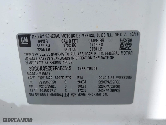 2015 Chevrolet Silverado 1500 LTZ with VIN 3GCUKSEC8FG164515, listed as a IAAI auction lot 40711690 with 91,440 mi miles. Bid and sale history available at carsss.com. Image 9.