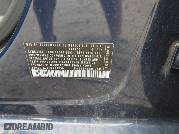 2014 Volkswagen Jetta TDI w/Premium/Nav z VIN 3VWLL7AJ8EM266890, wystawiony jako IAAI lot #42473906 z przebiegiem 146 306 mil mil oraz . Historia ofert i sprzedaży dostępna na DreamBid. Obrazek 9.
