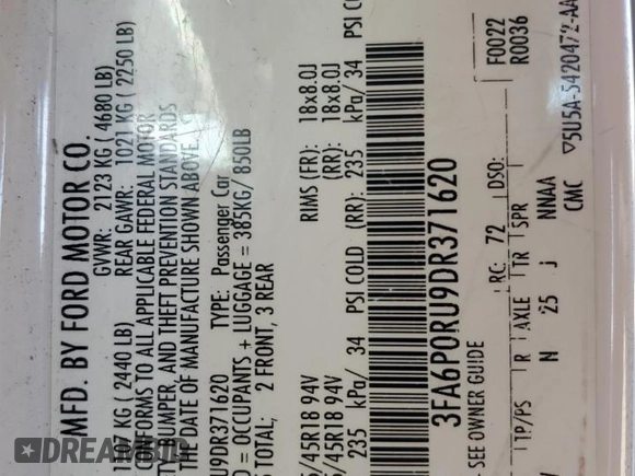 2013 Ford Fusion Titanium Hybrid with VIN 3FA6P0RU9DR371620, listed as a Copart auction lot 53141575 with 176,972 mi miles and Salvage Title. Bid and sale history available at carsss.com. Image 13.