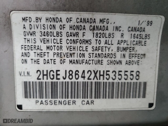 1999 Honda Civic EX with VIN 2HGEJ8642XH535558, listed as a Copart auction lot 45024675 with 148,808 mi miles and Salvage Title. Bid and sale history available at carsss.com. Image 12.