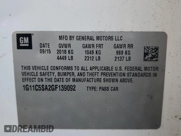 2016 Chevrolet Malibu LT with VIN 1G11C5SA2GF139092, listed as a Copart auction lot 71216674 with 194,275 mi miles and Salvage Title. Bid and sale history available at DreamBid. Image 15.