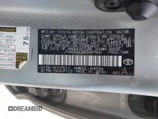 2008 Toyota Prius with VIN JTDKB20U283447960, listed as a IAAI auction lot 40956667 with 113,116 mi miles. Bid and sale history available at carsss.com. Image 9.