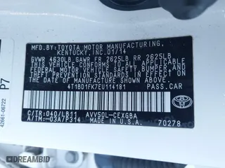 2014 Toyota Camry Hybrid LE with VIN 4T1BD1FK7EU114181, listed as a IAAI auction lot 41294936 with 115,986 mi miles. Bid and sale history available at carsss.com. Image 9.