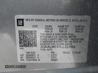 2020 GMC Terrain SLE z VIN 3GKALMEV7LL212901, wystawiony jako IAAI lot #42189218 z przebiegiem 88 504 mil mil oraz . Historia ofert i sprzedaży dostępna na DreamBid. Obrazek 9.