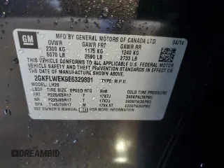 2014 GMC Terrain SLE with VIN 2GKFLWEK9E6329801, listed as a Copart auction lot 62076775 with 90,512 mi miles and Salvage title. Bid and sale history available at DreamBid. Image 14.