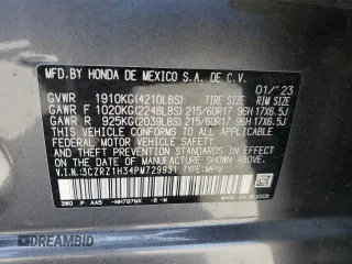 2023 Honda HR-V LX with VIN 3CZRZ1H34PM729931, listed as a Copart auction lot 59405465 with 24,375 mi miles and Salvage title. Bid and sale history available at DreamBid. Image 13.