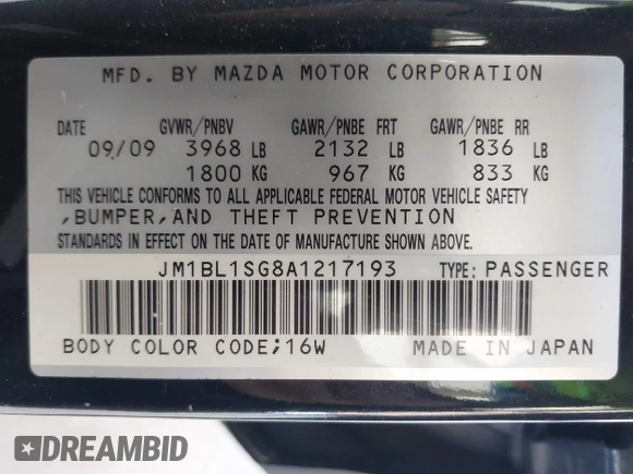 2010 Mazda 3 i Touring with VIN JM1BL1SG8A1217193, listed as a IAAI auction lot 42150520 with 74,517 mi miles and . Bid and sale history available at carsss.com. Image 9.