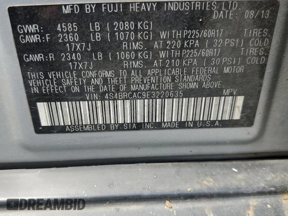 2014 Subaru Outback 2.5i z VIN 4S4BRCAC9E3220635, wystawiony jako Copart lot #62101105 z przebiegiem 175 951 mil mil oraz Szkoda całkowita • Salvage title. Historia ofert i sprzedaży dostępna na DreamBid. Obrazek 13.
