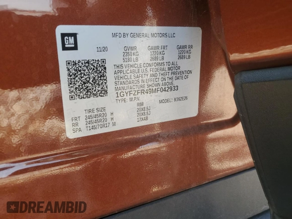2021 Cadillac XT4 AWD Sport with VIN 1GYFZFR49MF042933, listed as a Copart auction lot 44150315 with 21,926 mi miles and Salvage title. Bid and sale history available at DreamBid. Image 15.