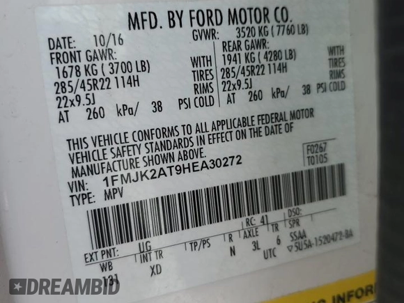 2017 Ford Expedition EL Limited with VIN 1FMJK2AT9HEA30272, listed as a Copart auction lot 87948035 with 134,204 mi miles and Salvage Title. Bid and sale history available at carsss.com. Image 13.