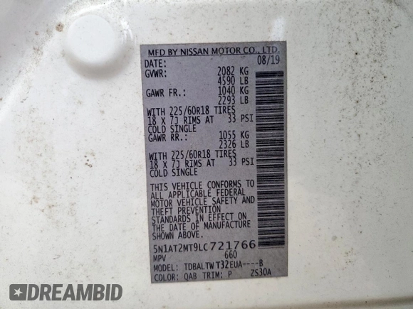 2020 Nissan Rogue SV z VIN 5N1AT2MT9LC721766, wystawiony jako Copart lot #57967835 z przebiegiem 34 023 mil mil oraz Szkoda całkowita • Salvage title. Historia ofert i sprzedaży dostępna na DreamBid. Obrazek 12.