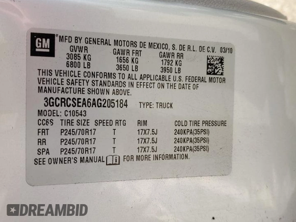 2010 Chevrolet Silverado 1500 LT with VIN 3GCRCSEA6AG205184, listed as a Copart auction lot 88074565 with 198,054 mi miles and Salvage Title. Bid and sale history available at DreamBid. Image 12.
