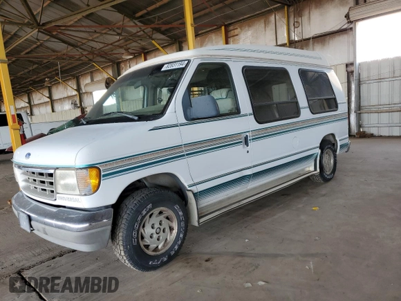 1992 Ford Econoline Cargo z VIN 1FDEE14H7NHA94279, wystawiony jako Copart lot #82831194 z przebiegiem Nie podano mil oraz Czysty tytuł • Clean title. Historia ofert i sprzedaży dostępna na DreamBid. Obrazek 1.