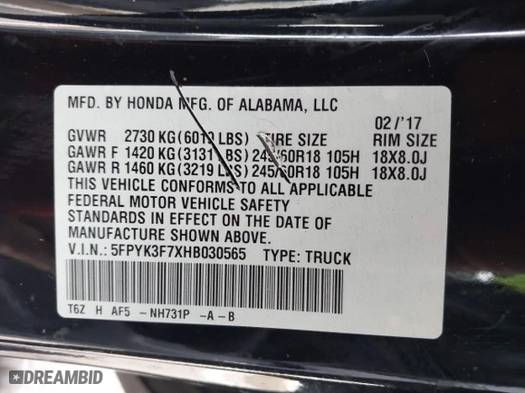 2017 Honda Ridgeline RTL-E with VIN 5FPYK3F7XHB030565, listed as a IAAI auction lot 41795386 with 79,252 mi miles. Bid and sale history available at carsss.com. Image 9.